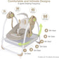 Baby Swings for Infants to Toddler, Compact Baby Swing with 6 Motions, Portable Swing with Music,Sounds,Timing, Baby Rocker with 2 Toys, Plsuh Seat & Soft Head Support, Machine Washable Fabric (Khaki)