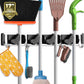 Mop Broom Holder Wall Mount Metal Pantry Organization and Storage Garden Kitchen Tool Organizer Wall Hanger for Home Goods (4 Positions with 4 Hooks, Black)