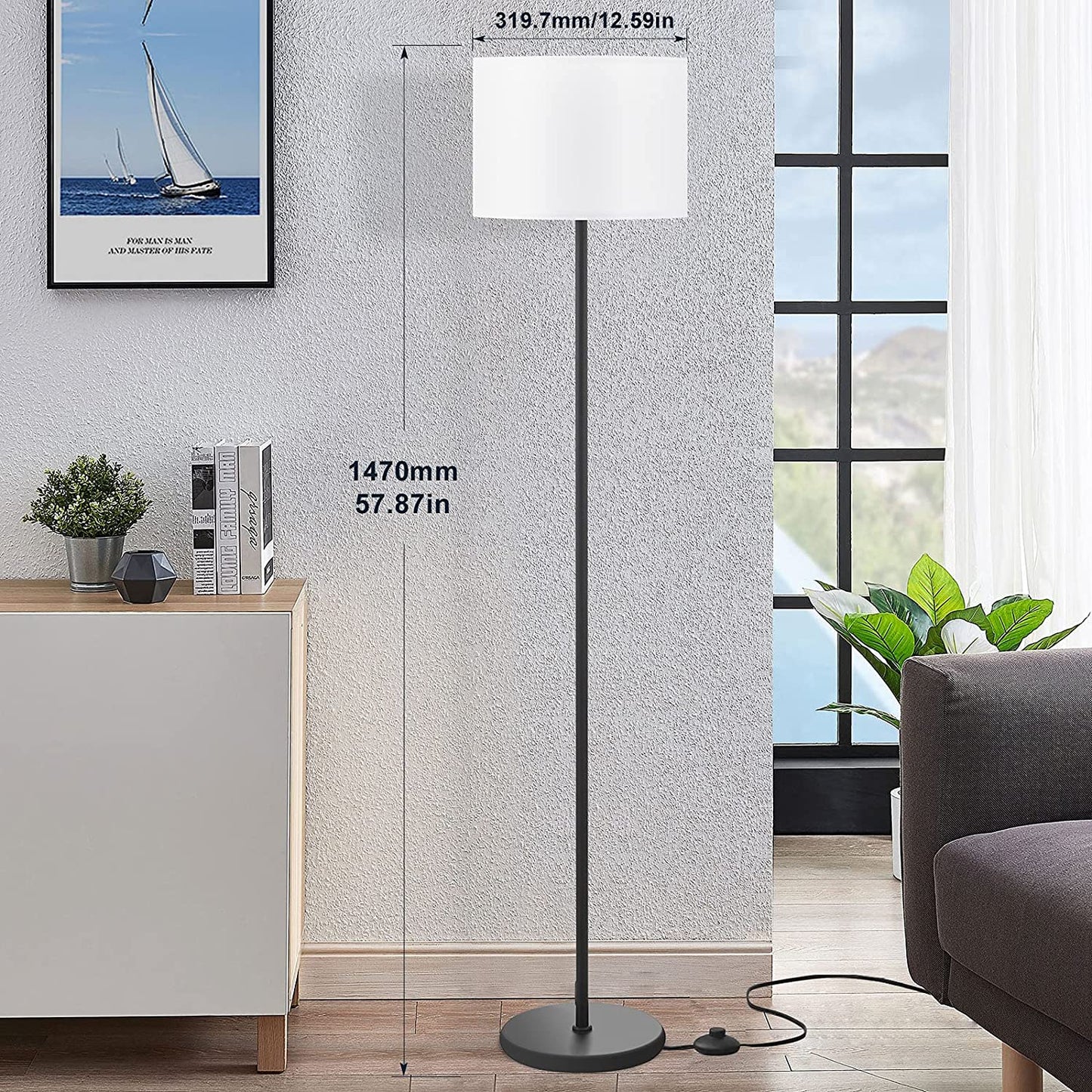 LED Floor Lamp Simple Design, Modern Floor Lamp with Shade, Tall Lamps for Living Room Bedroom Office Dining Room Kitchen, Black Pole Lamp with Foot Switch(Without Bulb)