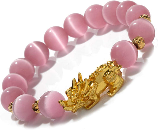 Prime Feng Shui Bracelet Natural Tiger Eye Bead Bracelet with Gold Plated Pi Xiu/Pi Yao Attract Wealth and Good Luck Amulet Gift