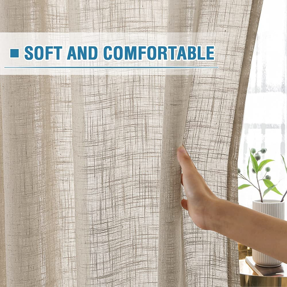 Linen Curtains Natural Linen Blended Curtains for Living Room Burlap Linen Textured Curtains Light Filtering Nickel Grommet Curtains Bedroom Curtains 2 Panel Sets Privacy Added, 52" X 84", Angora