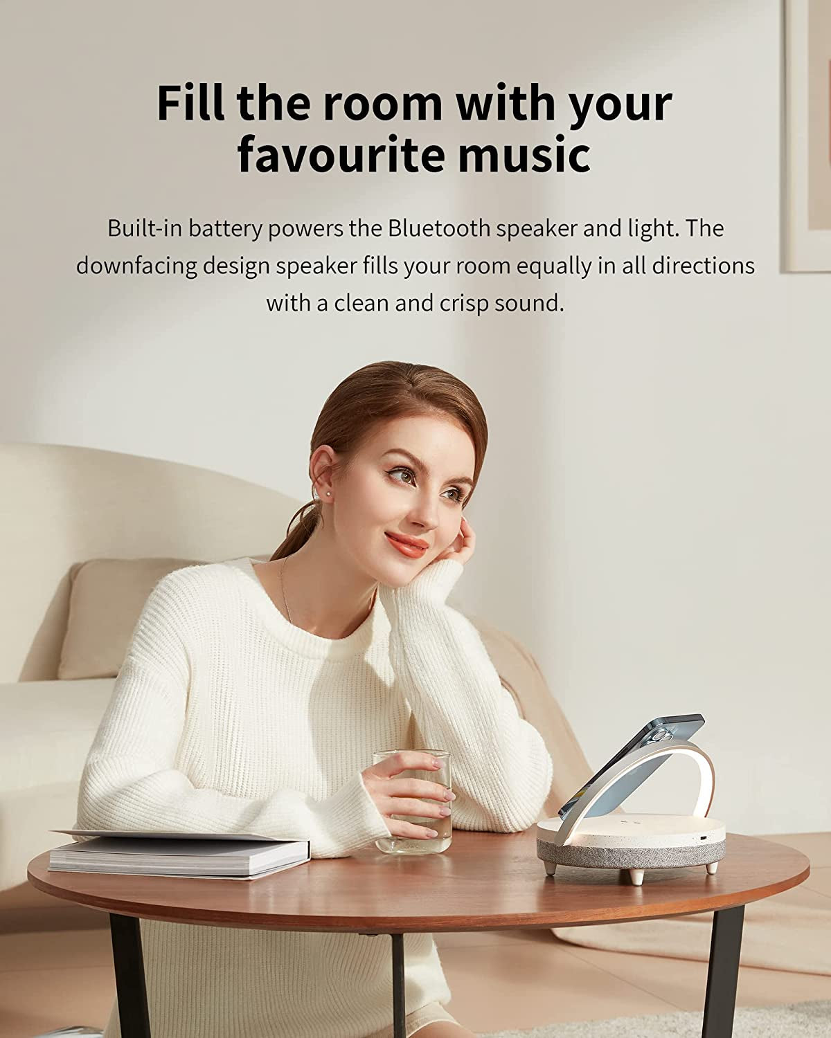 LED Night Light,  Music Bedside Lamp with Wireless Charger, 4 in 1 Touch Lamp, Portable Bluetooth Speaker, Phone Holder, Dimmable Wireless Charging Lamp Birthday Gifts for Women, Men, Dad, Mom