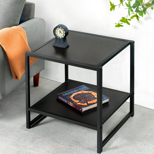 Zinus Dane 20” Black Frame Side Table, Red black wood grain