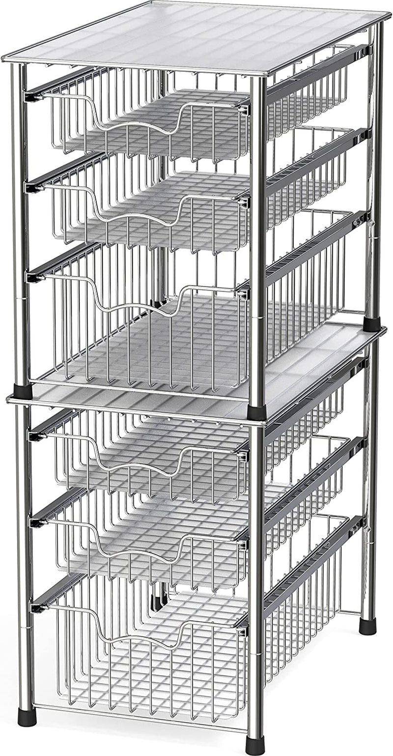 Stackable 3 Tier Sliding Basket Organizer Drawer, Chrome