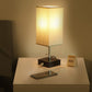 Bedside Table Lamp - Pull Chain Table Lamp with 2 USB Charging Ports, Solid Bedroom Lamps with Gray Fabric Shade Nightstand Light for Living Room, Office, Reading (LED Bulb Included)