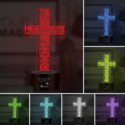 Jesus Cross 3D Christ Optical Illusion Lamps,  7 Color Change Touch Switch Art Sculpture Home Jesus Decor Lights LED Desk Table Night Light Christian Gift for Christmas Day