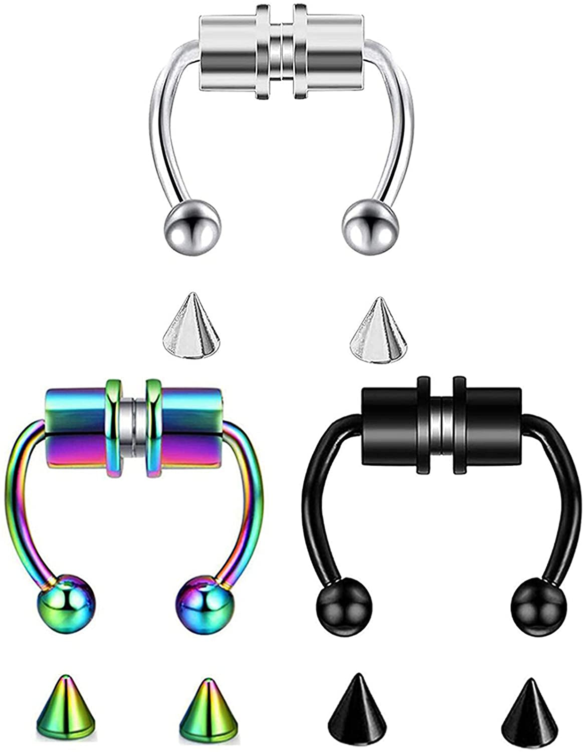 LAIMALA 16G Nose Rings Horseshoe Fake Nose Ring Hoop Magnetic Septum Nose Ring Horseshoe Stainless Steel Faux Fake Nose Septum Rings Non-Pierced Clip