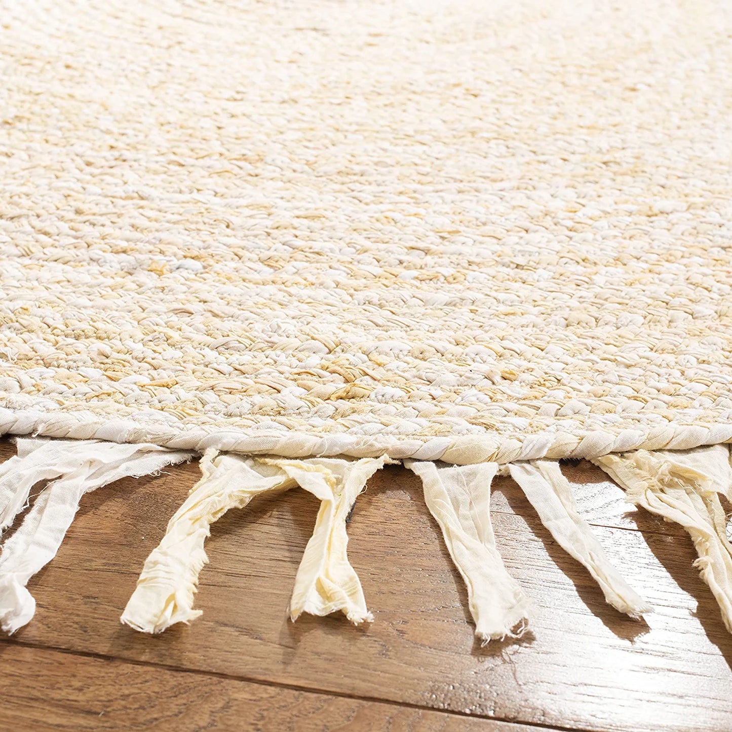 Braided Collection 3' round Beige BRD451B Handmade Boho Fringe Reversible Cotton Area Rug