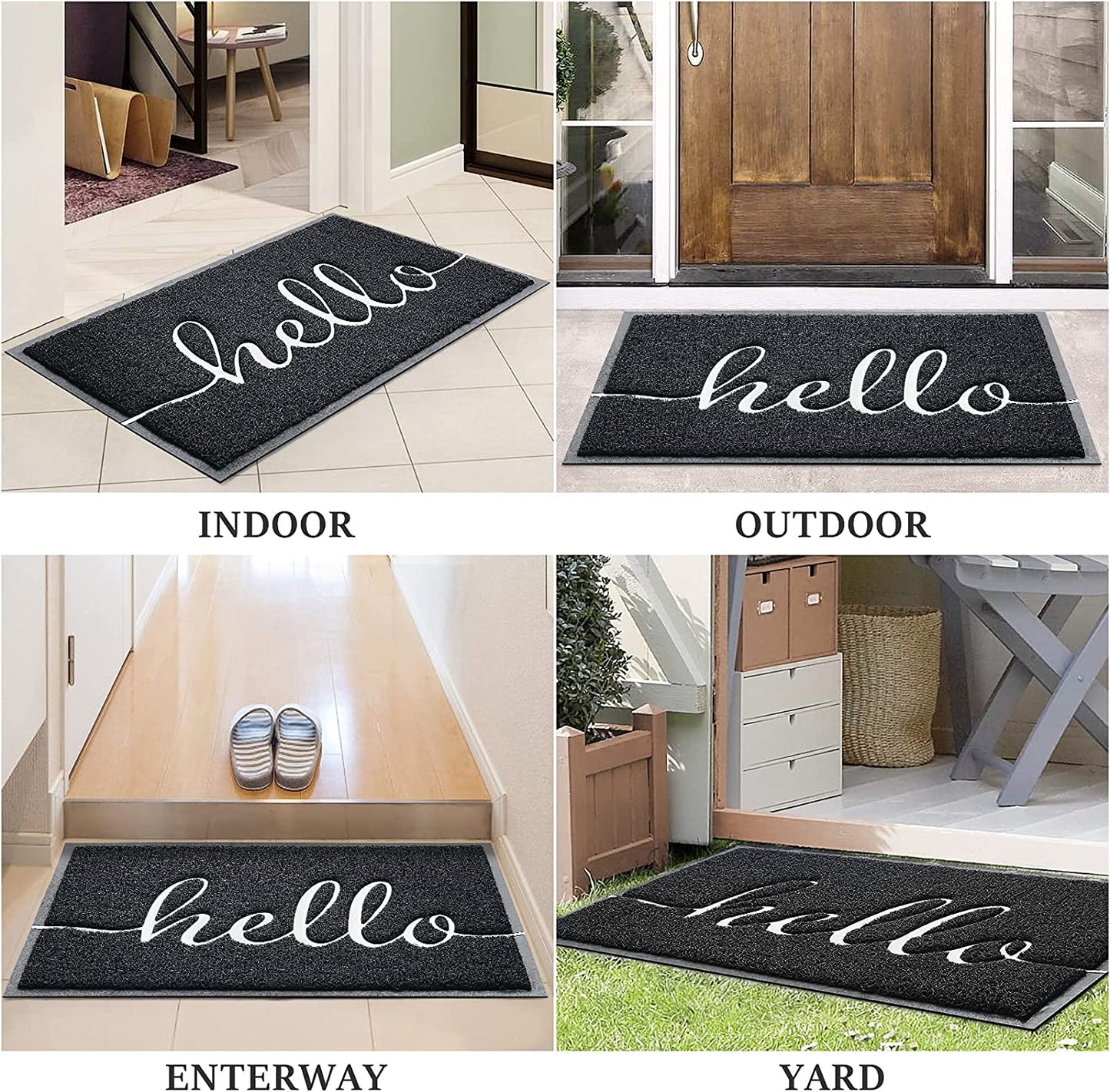 Door Mat (30"X17.5",Black), Durable Welcome Mat Low Profile Floor Mat Front Doormat Indoor Outdoor Door Rug Non Slip Rugs for Entryway, Patio, High Traffic Areas