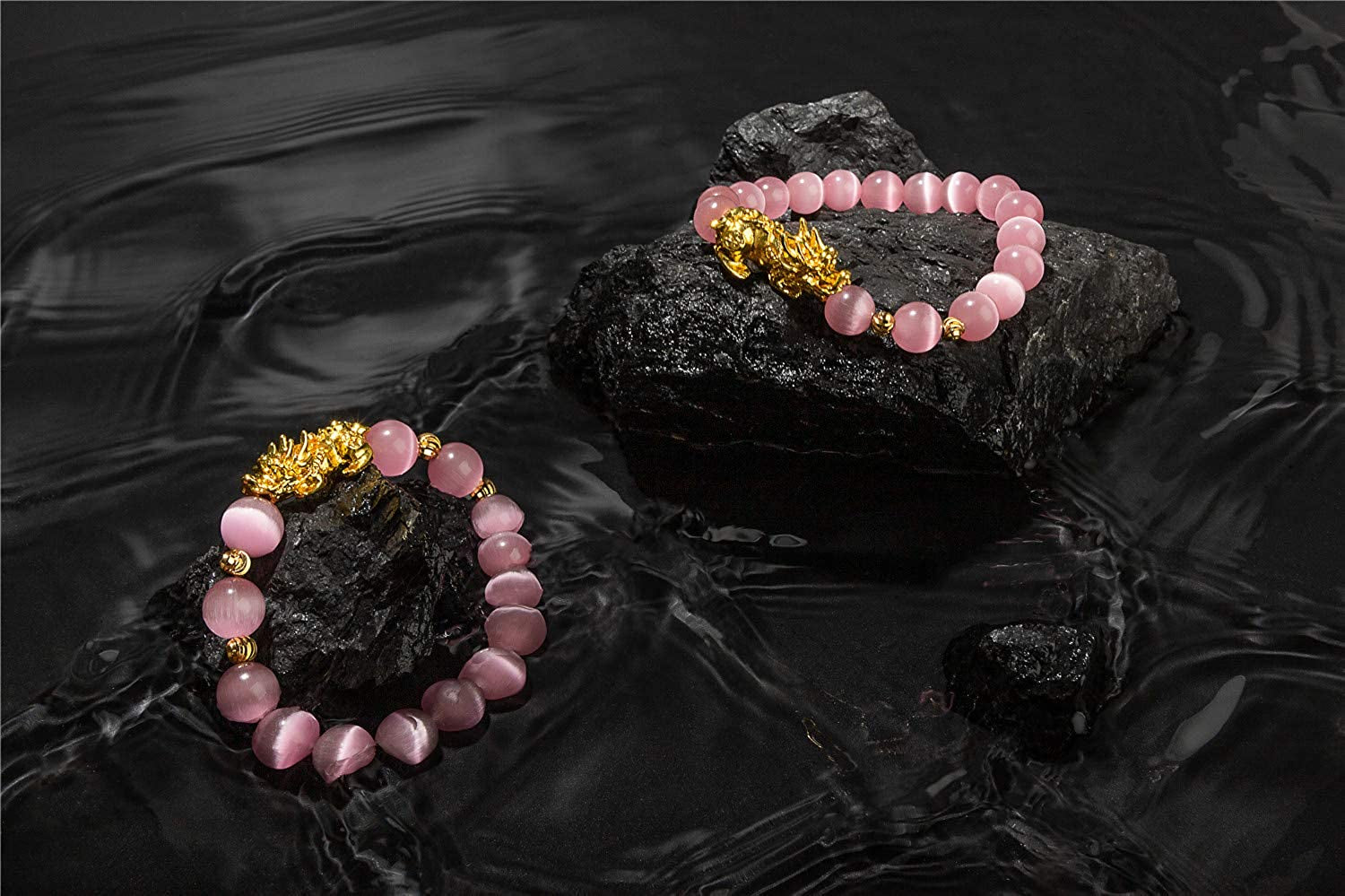 Prime Feng Shui Bracelet Natural Tiger Eye Bead Bracelet with Gold Plated Pi Xiu/Pi Yao Attract Wealth and Good Luck Amulet Gift