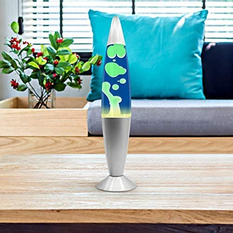 16-Inch Beautiful Lamp with Wax That Flows like Lava (Blue with Yellow/Green Wax, 16 Inch), Relaxing Night Light Nighlight Home Decor Living Room Office Bedroom Lamp for Adults, Teens, and Kids