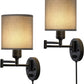 Plug in Wall Light Fixtures, Set of 2 Swing Arm Wall Lamps with Grey Linen Lampshade, Modern Bedside Wall Sconce for Bedroom Hallway Living Room Study
