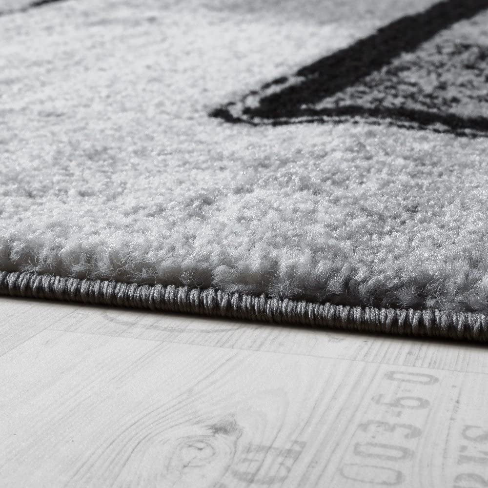 Area Rug Modern Abstract Paint Effect in Black Grey for Living-Room, Size: 2'8" X 4'11"