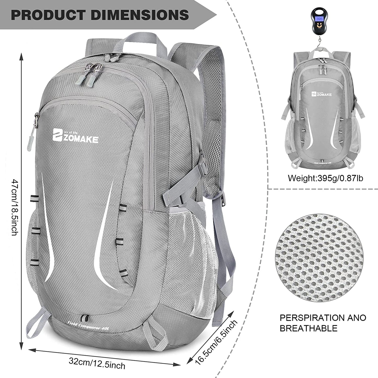 Packable Hiking Backpack 40L:Lightweight Foldable Backpacks Water Resistant - Small Packable Back Pack for Travel