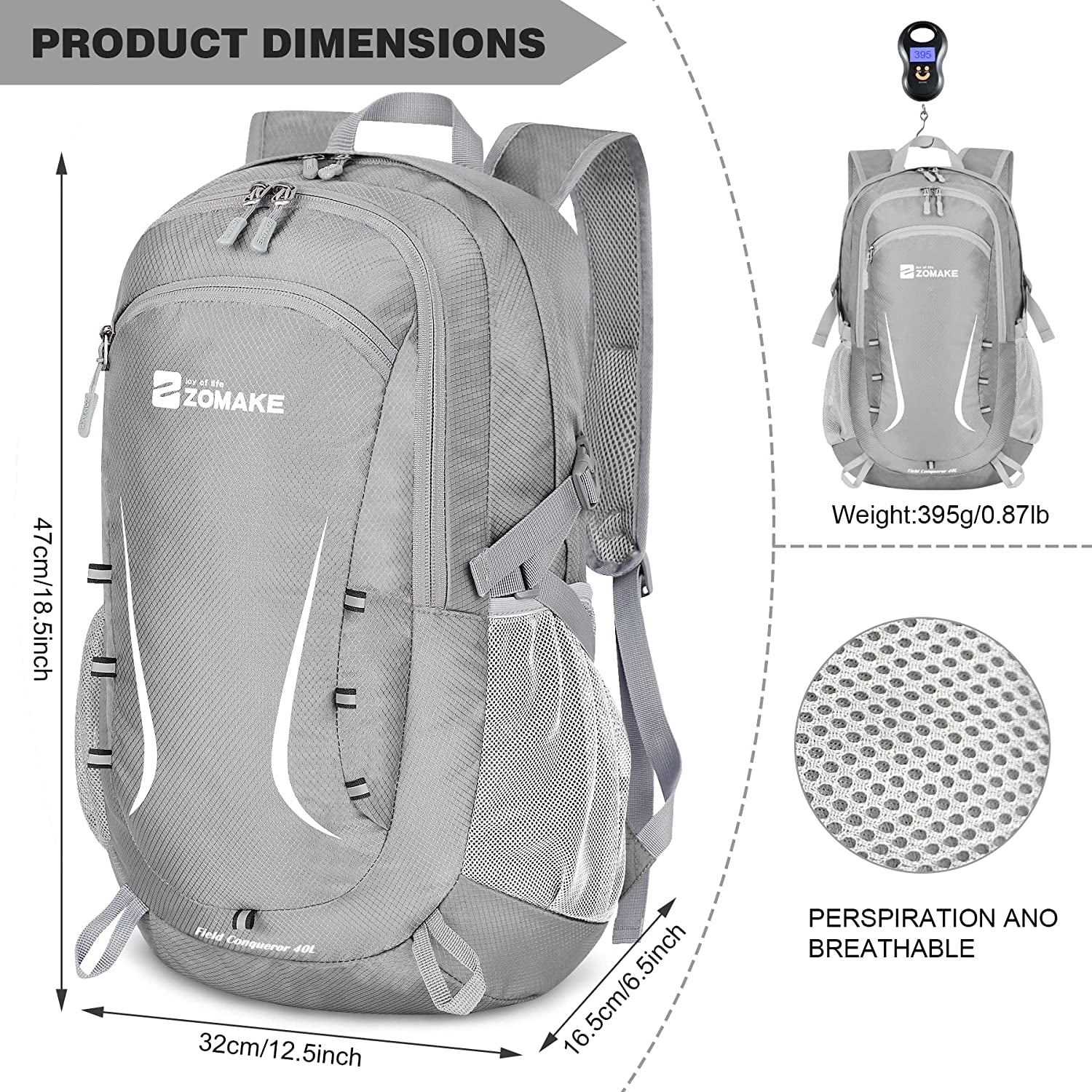 Packable Hiking Backpack 40L:Lightweight Foldable Backpacks Water Resistant - Small Packable Back Pack for Travel