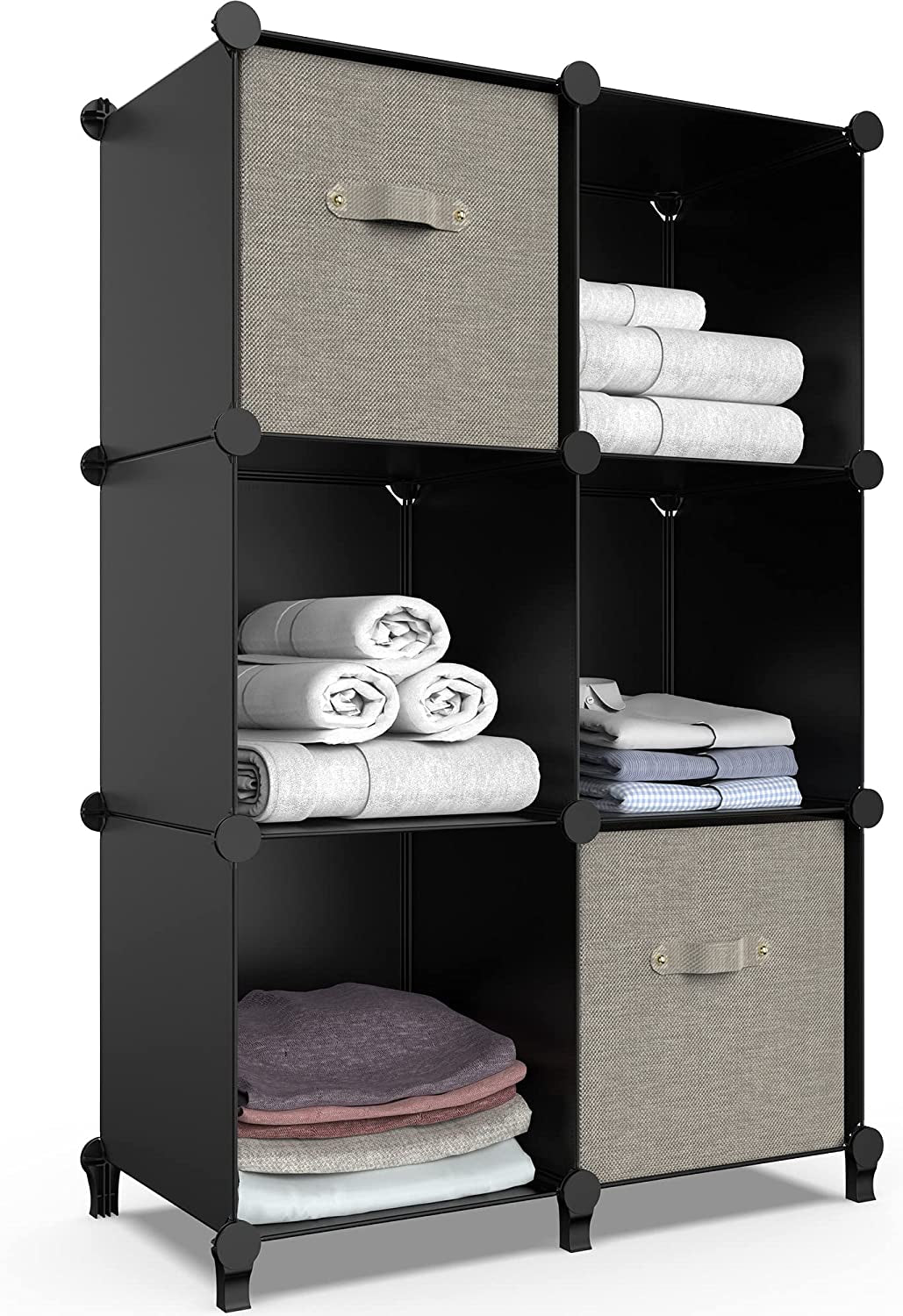 6-Cube Storage Organizer, Closet Organizer Storage Shelf Bookcase Bookshelf with Metal Hammer, Storage Cubes Organizer Cabinet for Kids, Closet, Bedroom, Bathroom, (11.8X11.8X11.8 Inch), Black