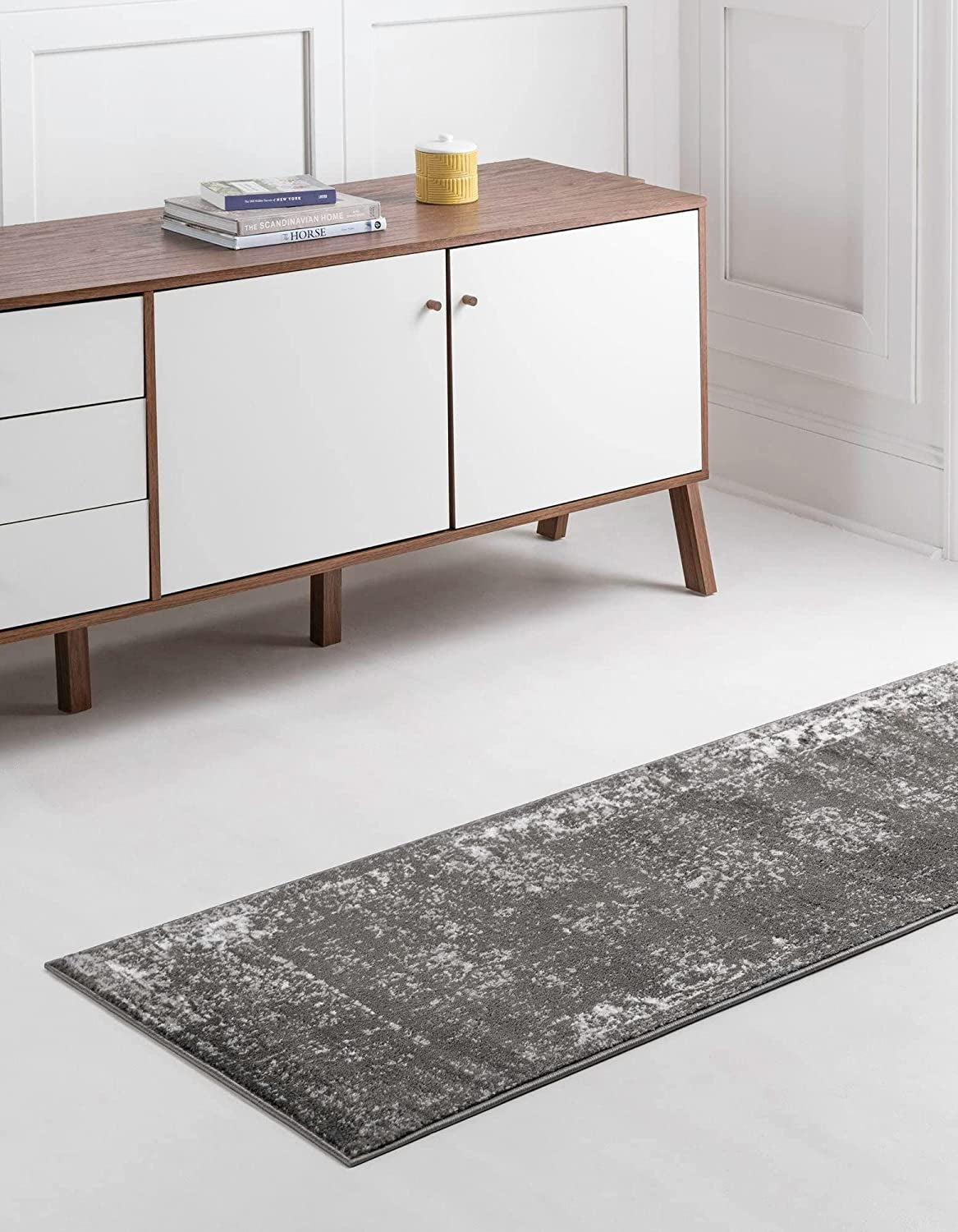 Sofia Collection Traditional Vintage Dark Gray Runner Rug (2' X 7')
