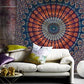 Indian Hippie Bohemian Psychedelic Golden Blue Peacock Mandala Wall Hanging Bedding Tapestry (Golden Blue, Queen (84X90Inches)(215X230Cms))