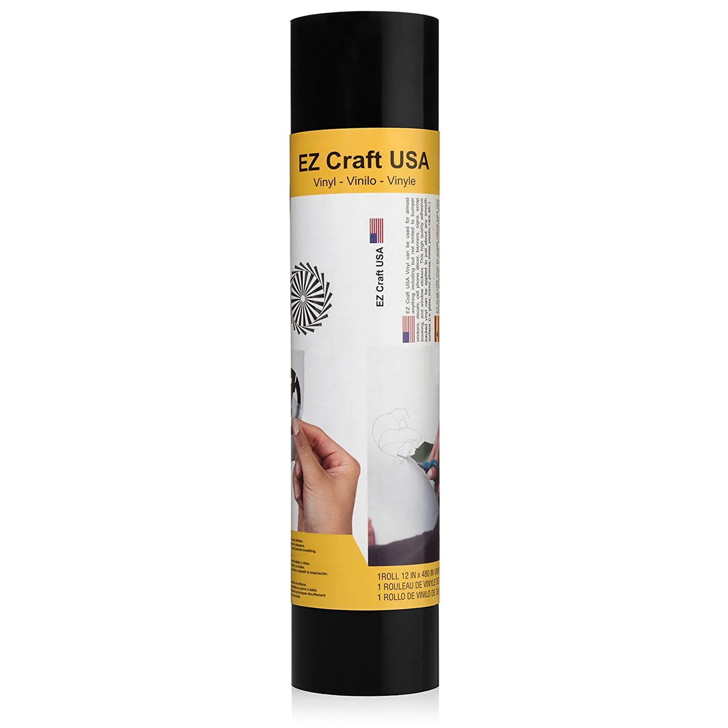 EZ Craft USA Adhesive Glossy Black Vinyl Roll – Huge Glossy Adhesive Permanent Black Vinyl Rolls – 12”X40Ft Black Vinyl Sheets Are the Best Vynil Black Vinyl Wrap Works with Cricut and Other Cutters