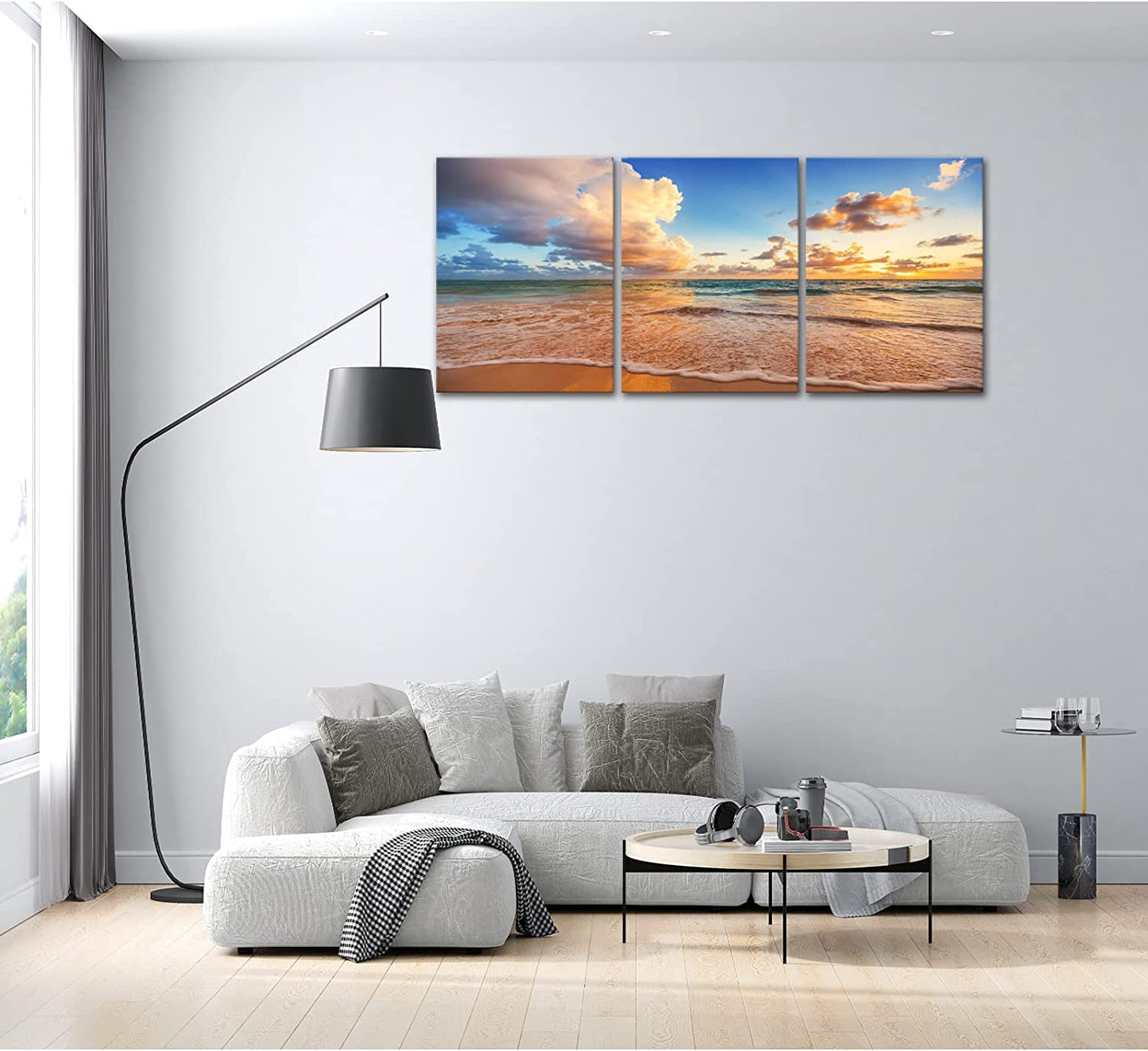 Sunrise Beach Canvas Wall Art, Baiyun Ocean Landscape Poster Framed, Canvas Painting Printing Picture for Home Bedroom Bathroom,12" X 16" X 3 PCS