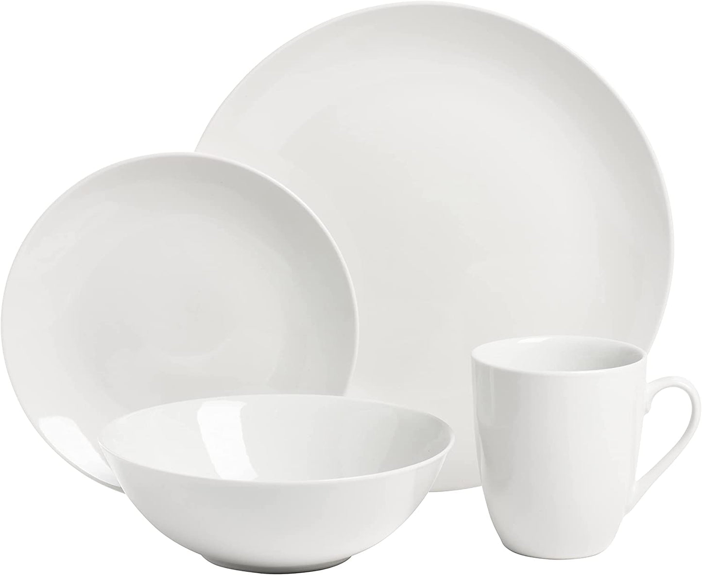 Simply Coupe 16 Piece Dinnerware Set, White - SM-1600-CP-SW
