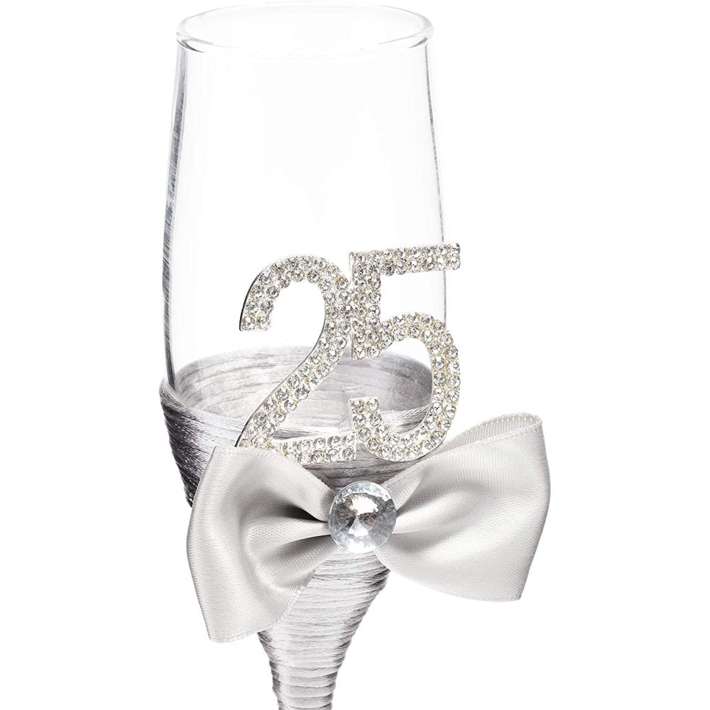 Set of 2 25Th Wedding Anniversary Champagne Flutes Glasses for Mr and Mrs Toasting Party Celebration Gift