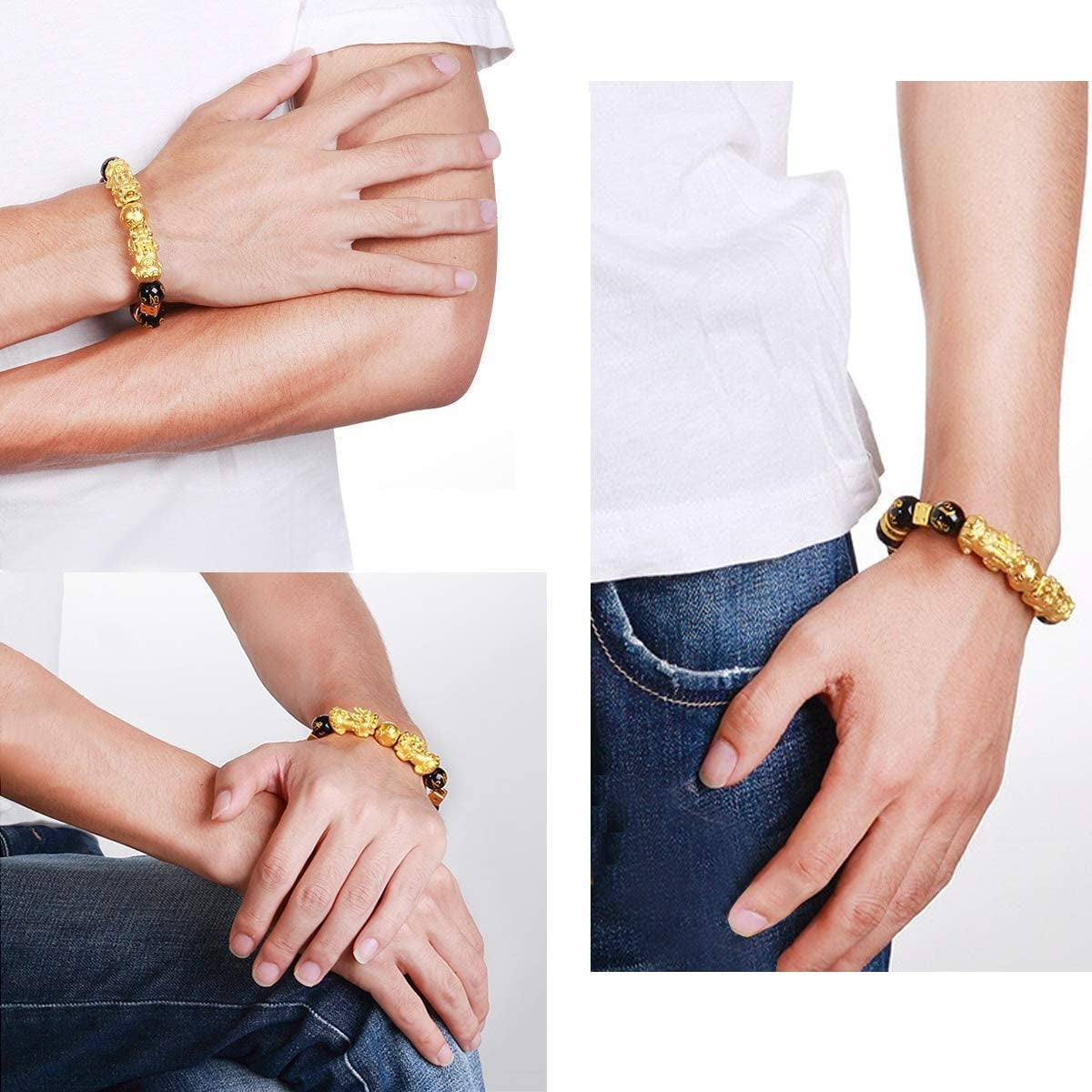 Feng Shui Black Obsidian Wealth Bracelet Necklace Pi Xiu Set，Feng Shui Bracelet for Women Men，Pi Xiu Good Luck Necklace Feng Shui Bracelet