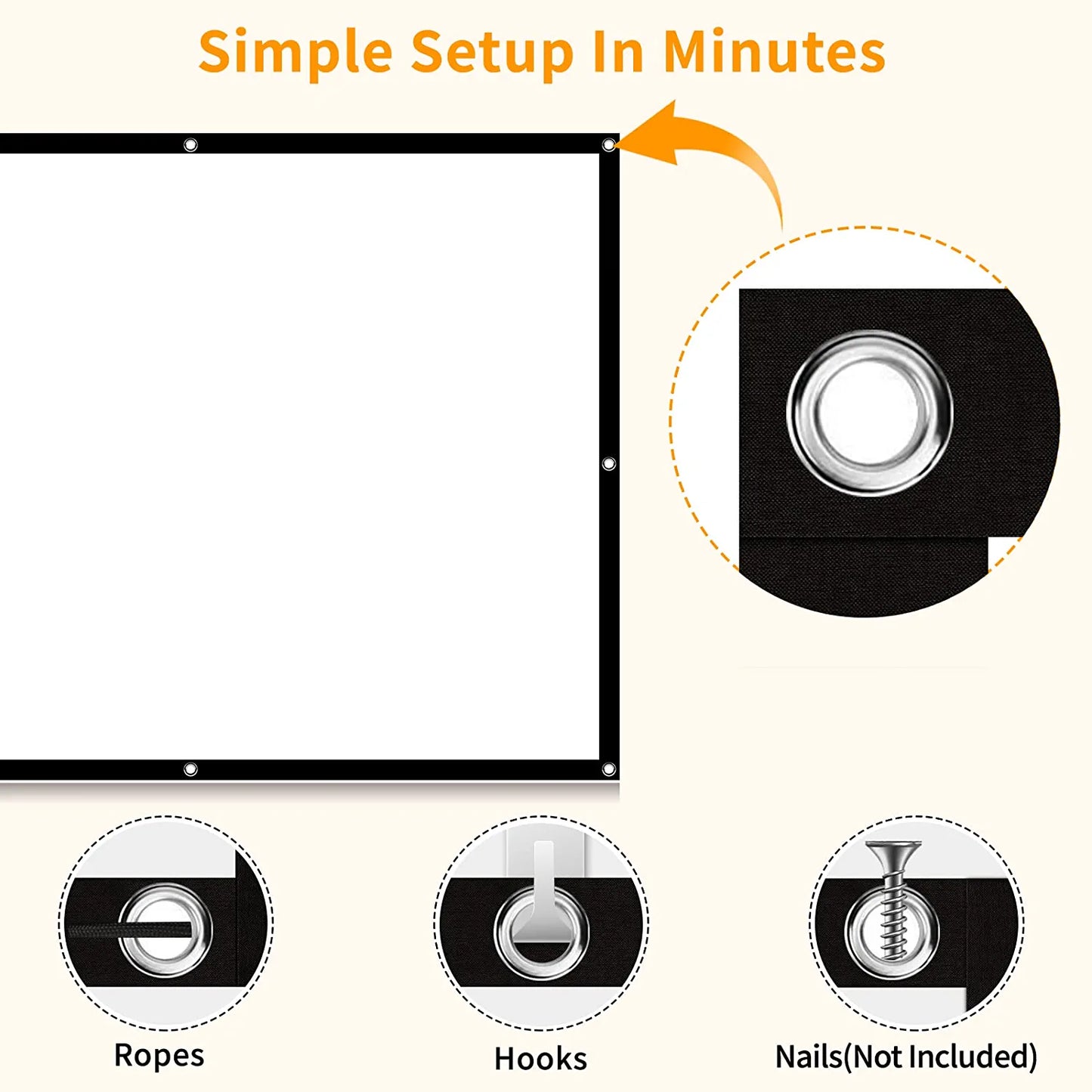 Projector Screen 120 Inch,  Movie Projector Screen 16:9 Foldable and Portable Anti-Crease Indoor Outdoor Projection Double Sided Video Projector Screen for Home, Party, Office, Classroom