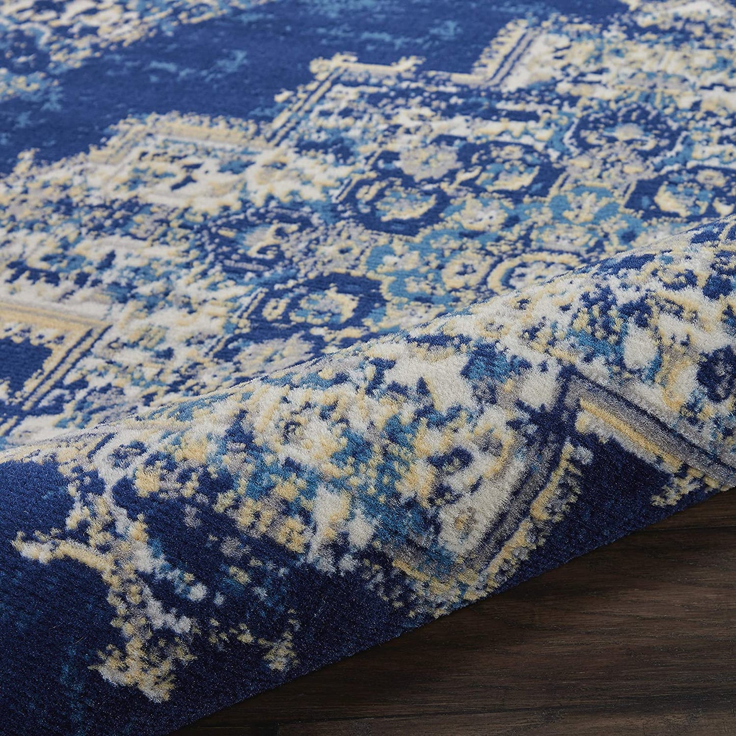 Grafix Persian Navy Blue 5'3" X round Area Rug, Easy Cleaning, Non Shedding, Bed Room, Living Room, Dining Room, Kitchen (5 Round)