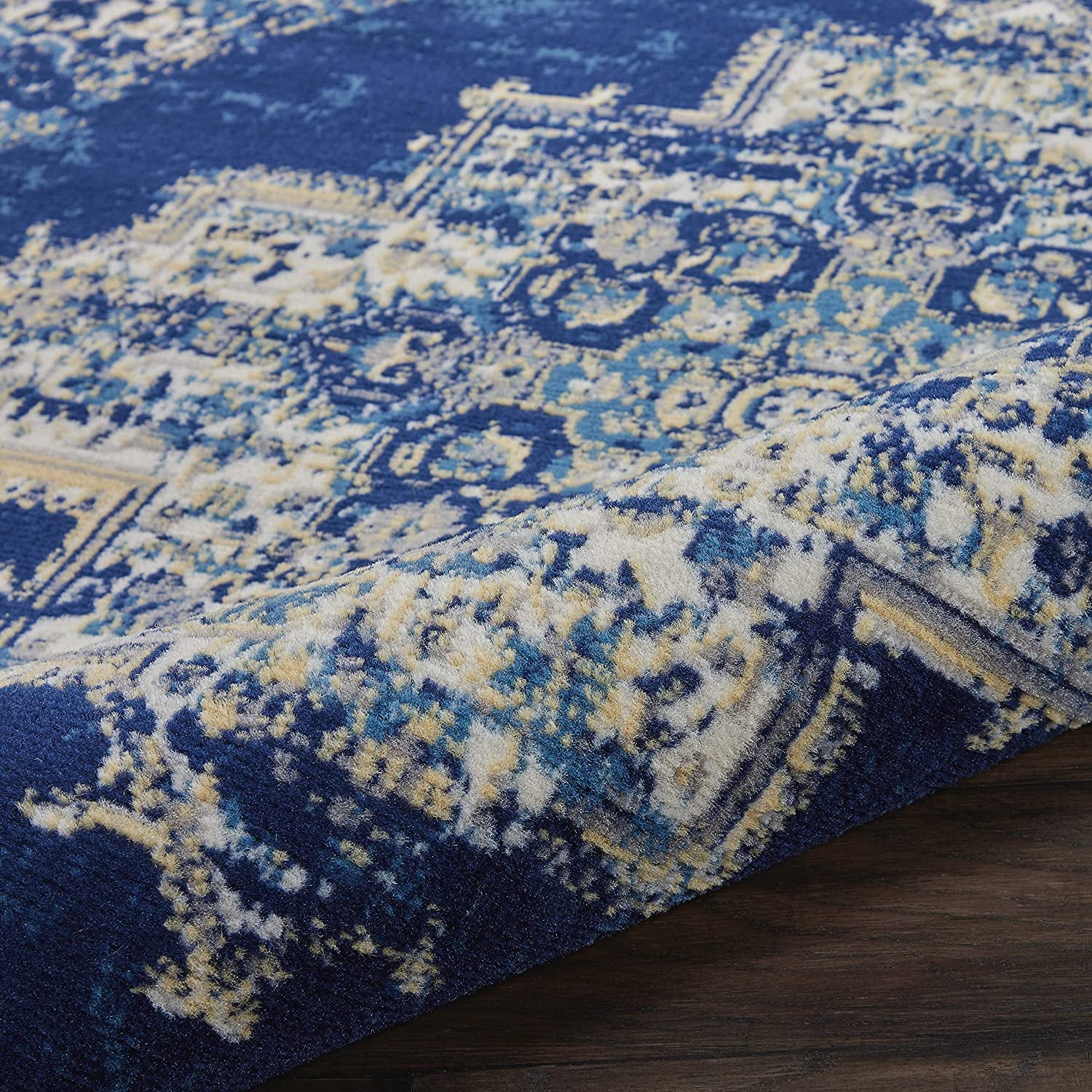Grafix Persian Navy Blue 5'3" X round Area Rug, Easy Cleaning, Non Shedding, Bed Room, Living Room, Dining Room, Kitchen (5 Round)