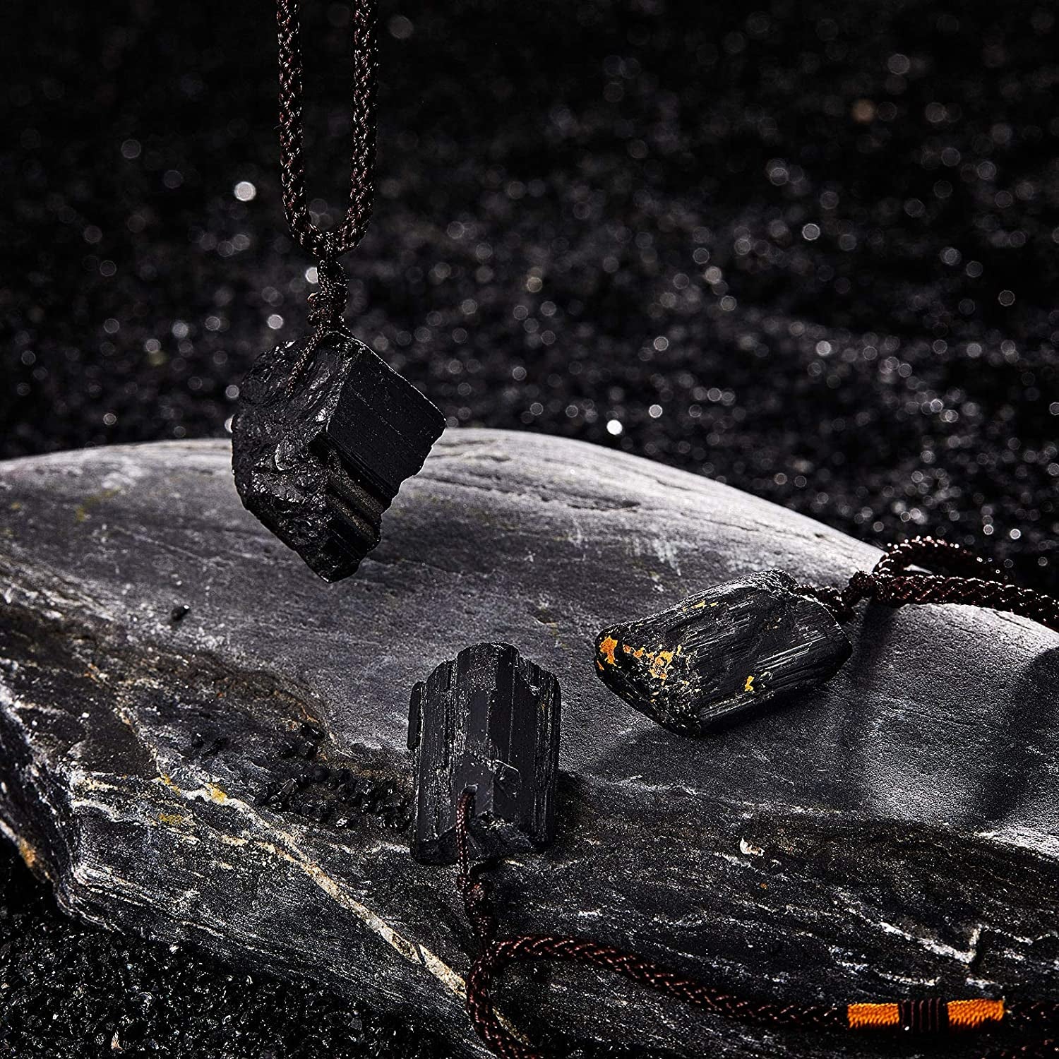 3 Pieces Black Tourmaline Necklace Tourmaline Crystal Stone Necklace Tourmaline Stone Amulet Tourmaline Pillar Pendant for Men