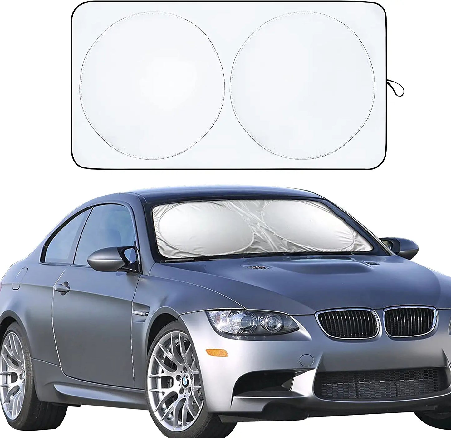 Car Windshield Sun Shade with Storage Pouch | Durable 240T Material Car Sun Visor for UV Rays and Sun Heat Protection | Car Interior Accessories for Sun Heat | Standard (64 Inches X 32 Inches)