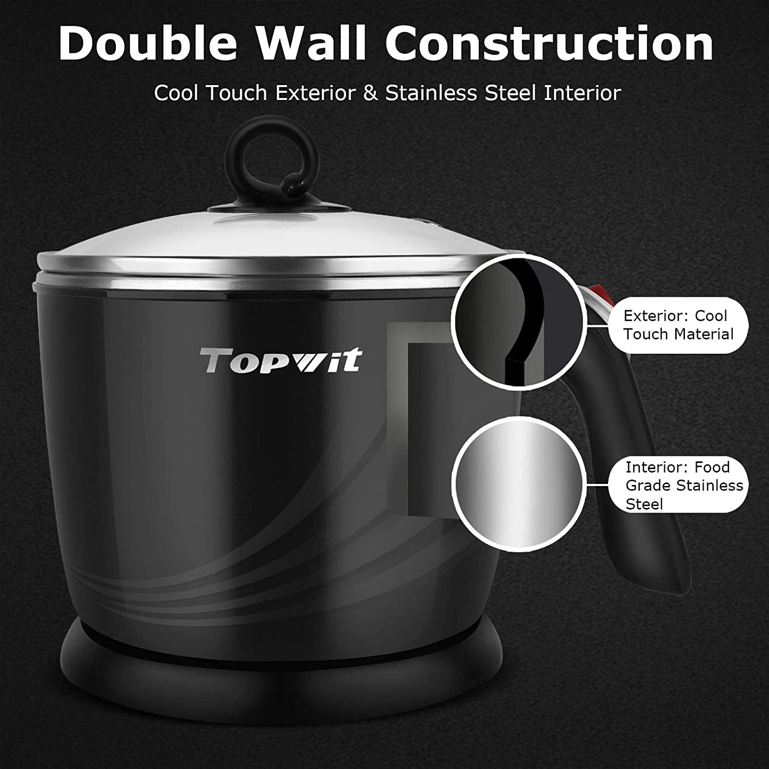 Electric Hot Pot Mini, 1.2 Liter Electric Cooker, Noodles Cooker, Electric Kettle with Multi-Function for Steam, Egg, Soup and Stew with Over-Heating Protection, Boil Dry Protection, Dual Power