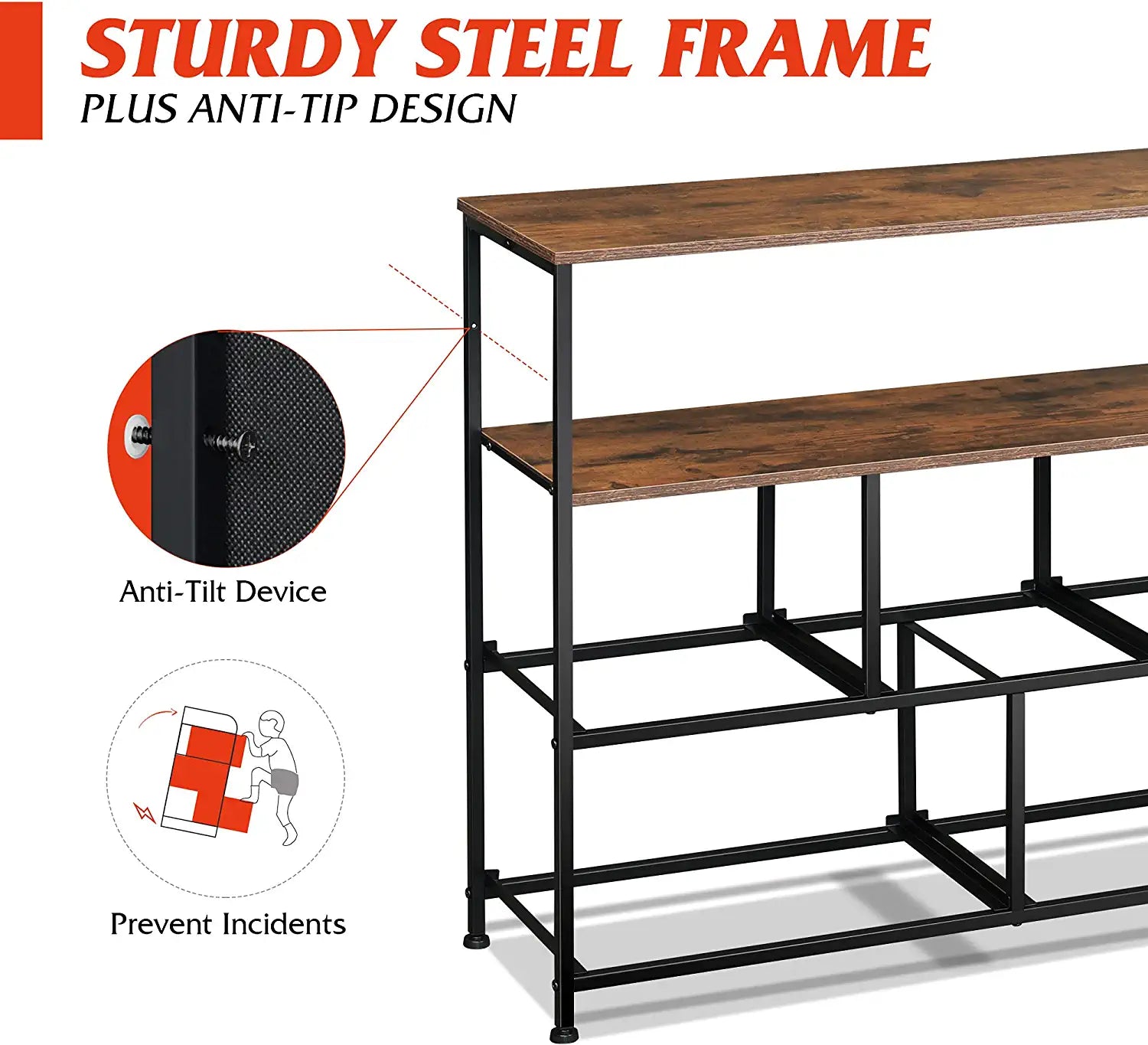Dresser TV Stand, Entertainment Center with Fabric Drawers, Media Console Table with Open Shelves for TV up to 45 Inch, Storage Drawer Unit for Bedroom, Living Room, Black and Rustic Brown