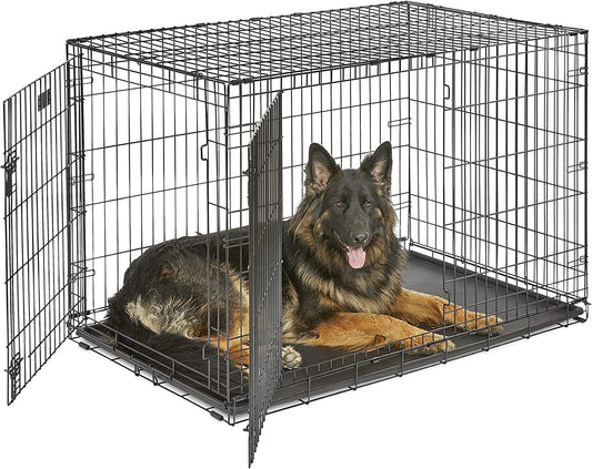 Newly Enhanced Single & Double Door Icrate Dog Crate, Includes Leak-Proof Pan, Floor Protecting Feet, Divider Panel & New Patented Features