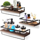3 Set Pre-Assembled Floating Bathroom Shelves with 2 Towel Bars, Wall Mounted Storage Wood Shelf, Rustic Decor Accessories for Bathroom, Kitchen, Bedroom, Office, over Toilet - Brown