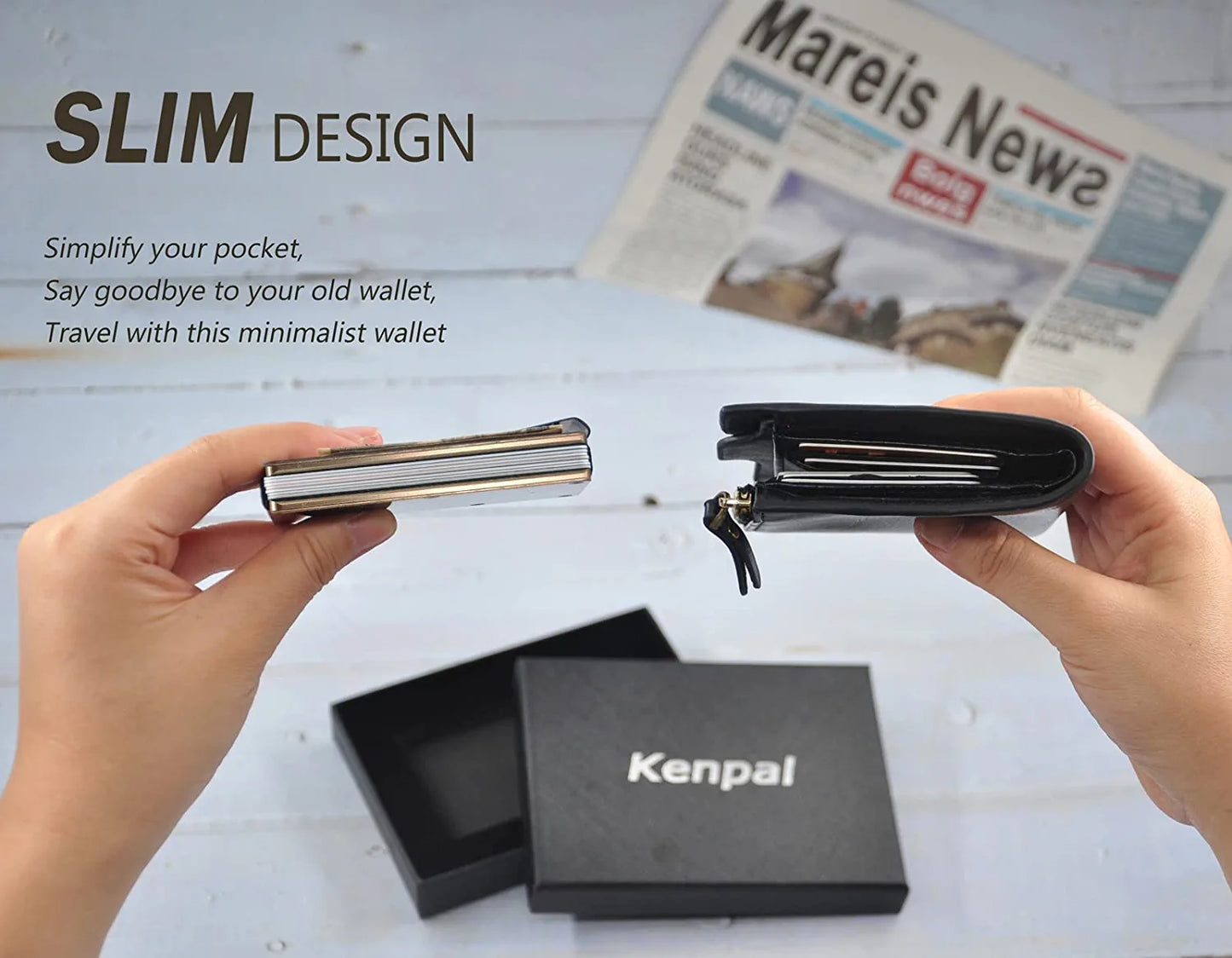Metal Wallets for Men with Money Clip - Slim Minimalist Aluminum Wallet Credit Card Holder RFID Blocking(Cd Raised Grain, Golden)