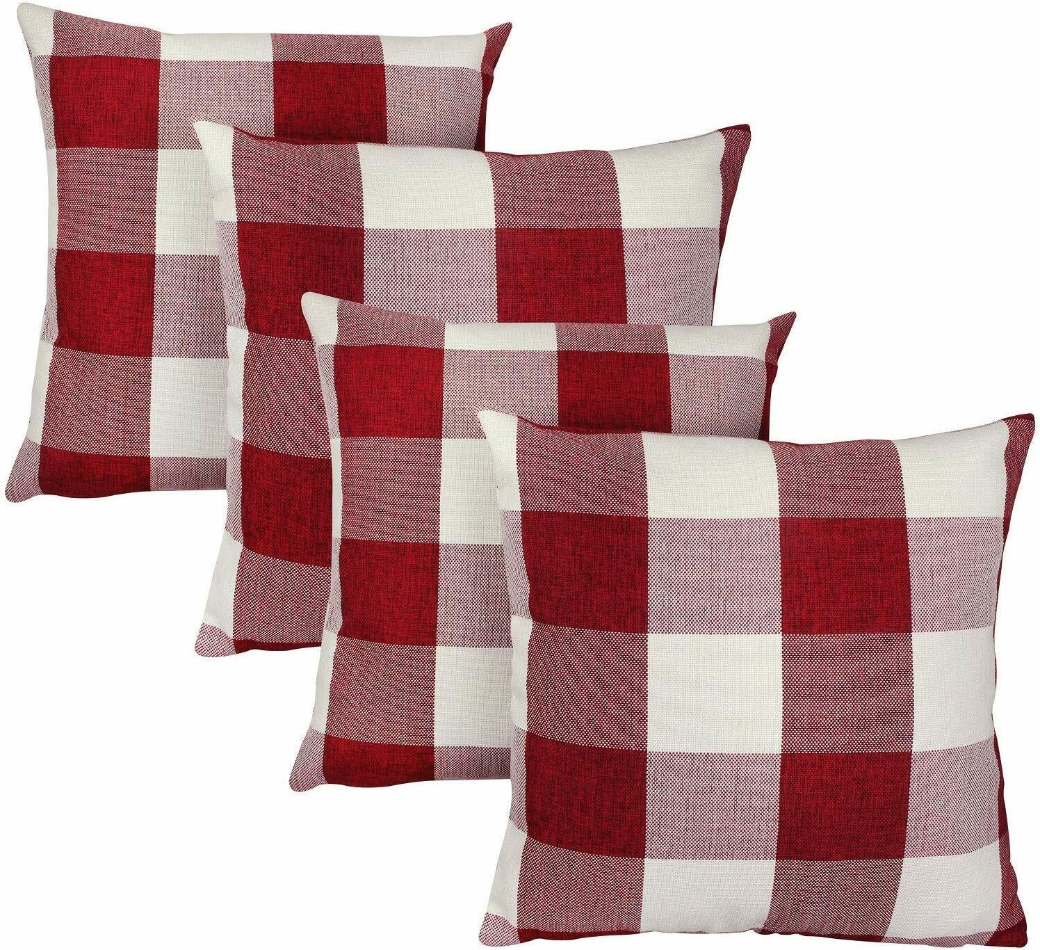 Set of 4 Farmhouse Buffalo Checker Plaid Throw Pillow Covers Size 18" X 18"