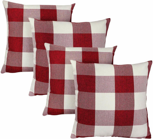Set of 4 Farmhouse Buffalo Checker Plaid Throw Pillow Covers Size 18" X 18"
