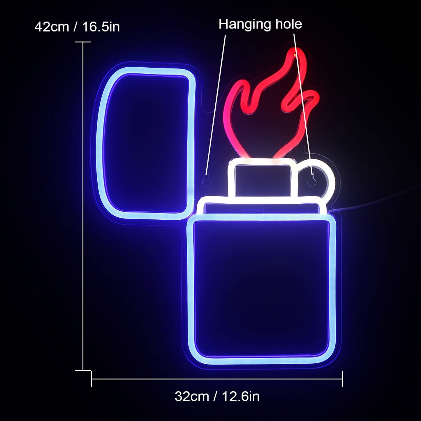 Lighter Shaped Neon Light Sign Blue Red Light Neon Sign Cool Cigarette Lighter Neon Light for Wall Decor Light for Internet Cafe Gaming Room Man Cave Decoration