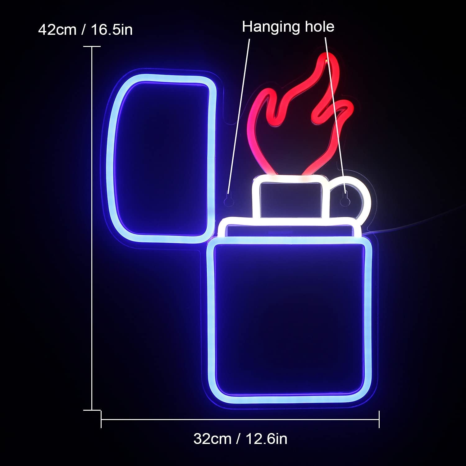 Lighter Shaped Neon Light Sign Blue Red Light Neon Sign Cool Cigarette Lighter Neon Light for Wall Decor Light for Internet Cafe Gaming Room Man Cave Decoration