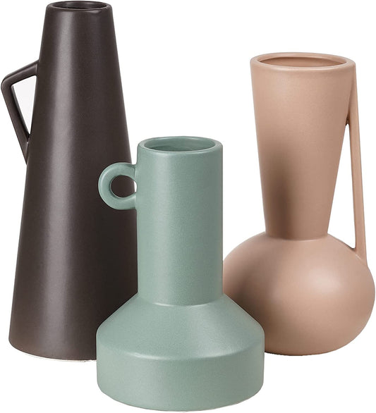 Modern Ceramic Vase for Home Decor, Set of 3 Morandi Decorative Vase for Living Room, Stonewere Boho Jug Vase for Flower, Modern Farmhouse Decor, Table, Mantel Decoration-10.4"