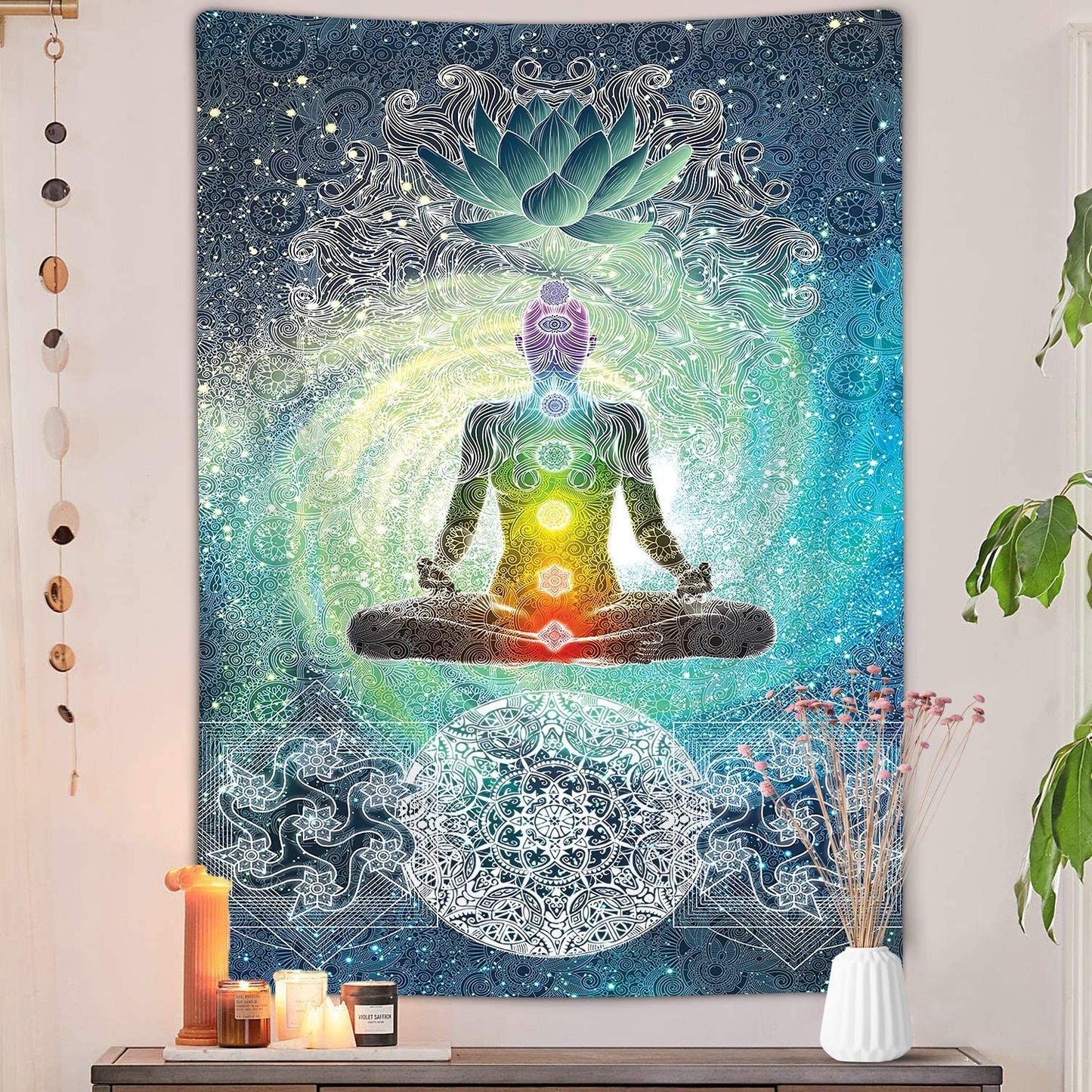 Chakra Vertical Tapestry, Seven Chakra Yoga Meditation Zen Decor Tapestry Wall Hanging for Bedroom, Hippie Lotus Spiritual Tapestries Poster Beach Blanket College Dorm Home (40W X 60H)