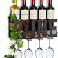 SODUKU Wall Mounted Metal Wine Rack 4 Long Stem Glass Holder & Wine Cork Storage Wine