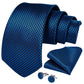 Navy Geometric Classic Men'S Tie All Silk Necktie Set Hanky Cufflinks Business