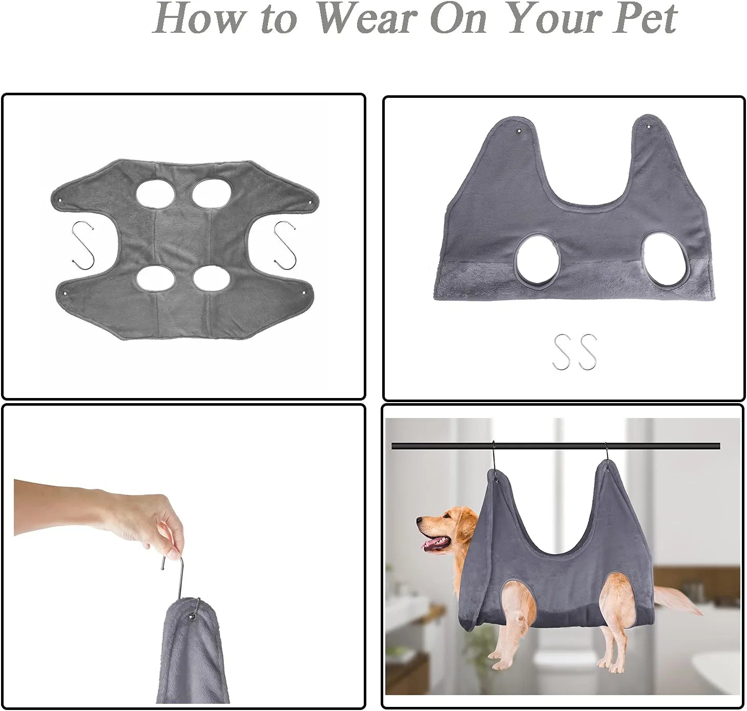 Pet Grooming Hammock Harness, Dog Grooming Helper for Bathing Nail Trimming, 2 in 1 Dog Drying Towel Washing Restraint Bag