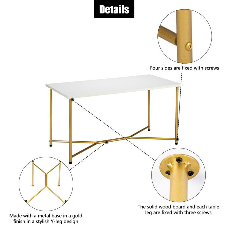 SalonMore Rectangle Coffee Table with Gold Y-Leg and White Top