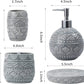 Bathroom Accessory Set, Bath Accessories Set 4-Piece Ceramic Embossed Bath Countertop Set with Soap Dish, Soap & Lotion Dispenser, Cup, Divided Toothbrush Holder ,Grey