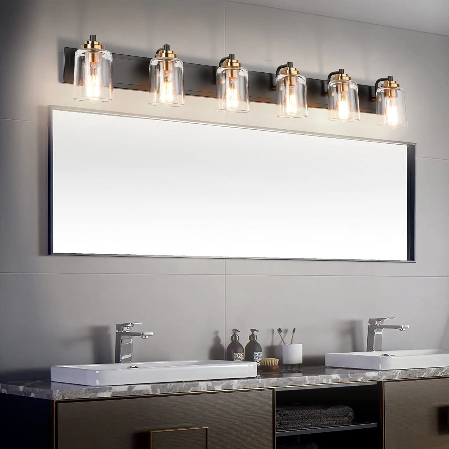 Bathroom Vanity Light Black and Bronze Durable Glass Globe Vintage Stylish Lighting 6 Lights(8580)