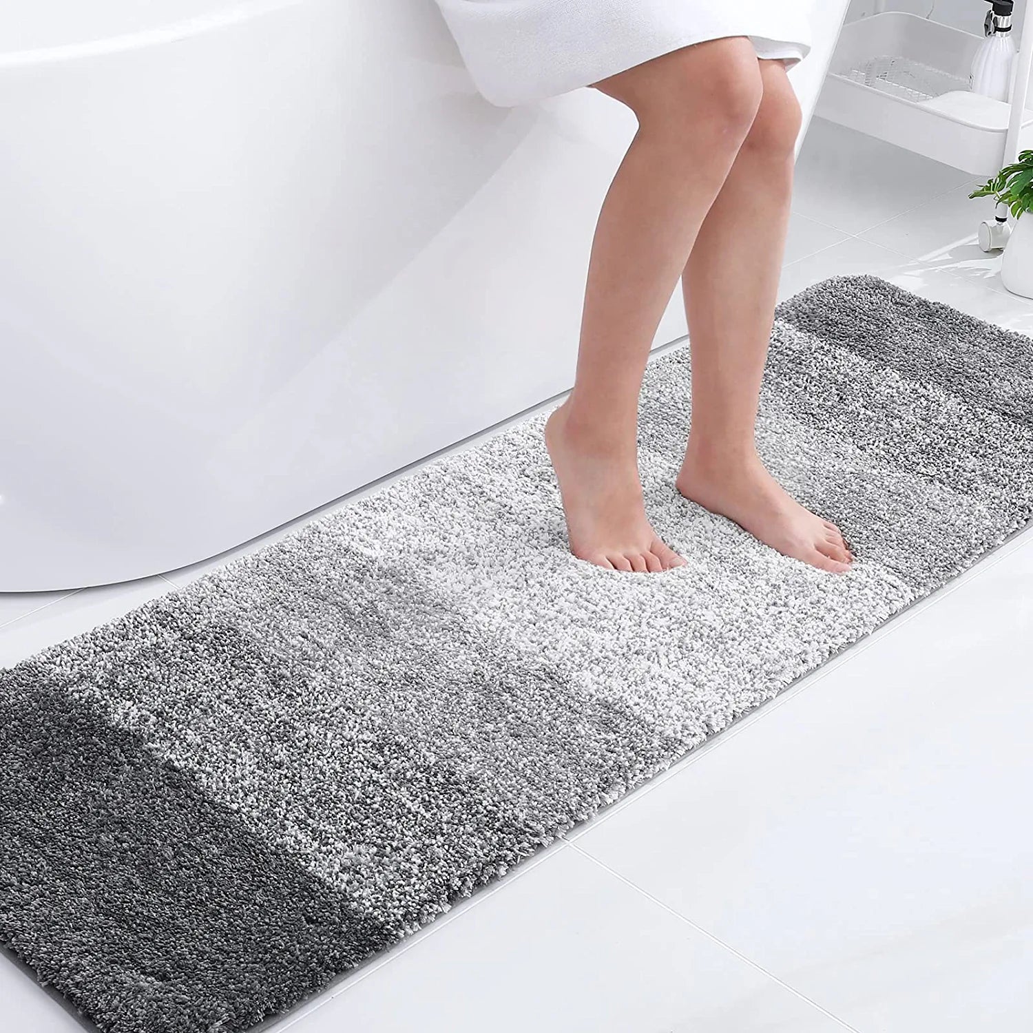 Luxury Bathroom Rug Mat, Extra Soft and Absorbent Microfiber Bath Rugs, Non-Slip Plush Shaggy Bath Carpet Runner, Machine Wash Dry, Bath Mats for Bathroom Floor, Tub and Shower, 20X59, Grey